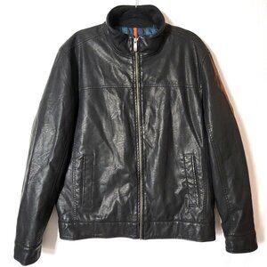 Dockers Mens Jacket Faux Leather Sz L Pockets Inside & Out Full Zip Lined Black